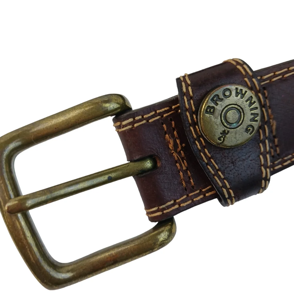 Browning Belt 12 Gauge Dark Brown Genuine Leather Brass Buckle  Men's Size 44